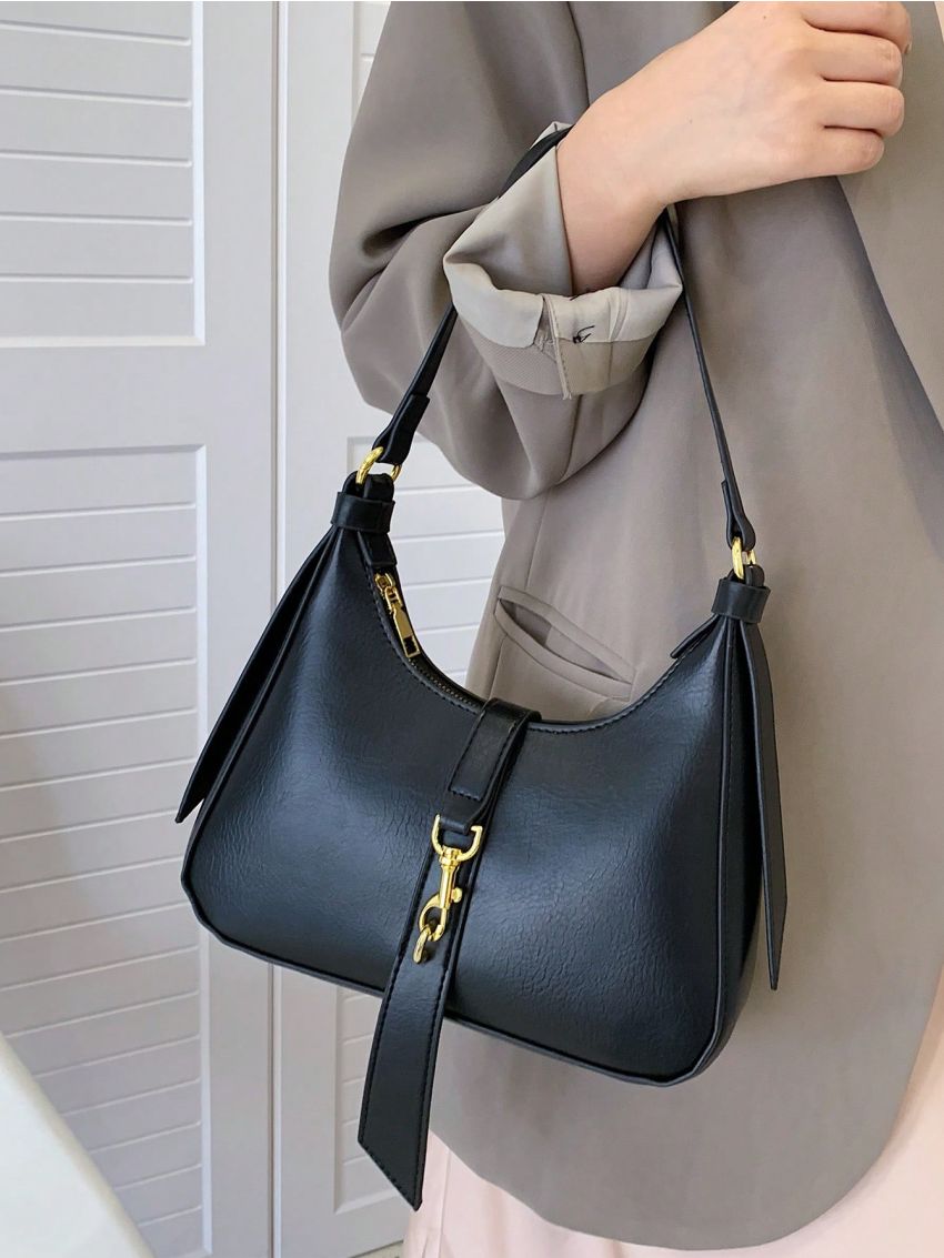 Black Hobo Bag With Small Wallet Zipper PU