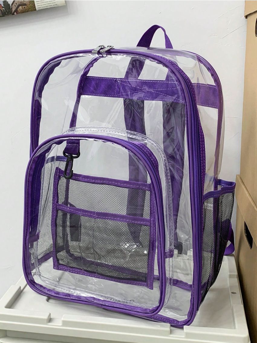Transparent Casual Daypack Fashionable Contrast Binding Waterproof Clear Purse