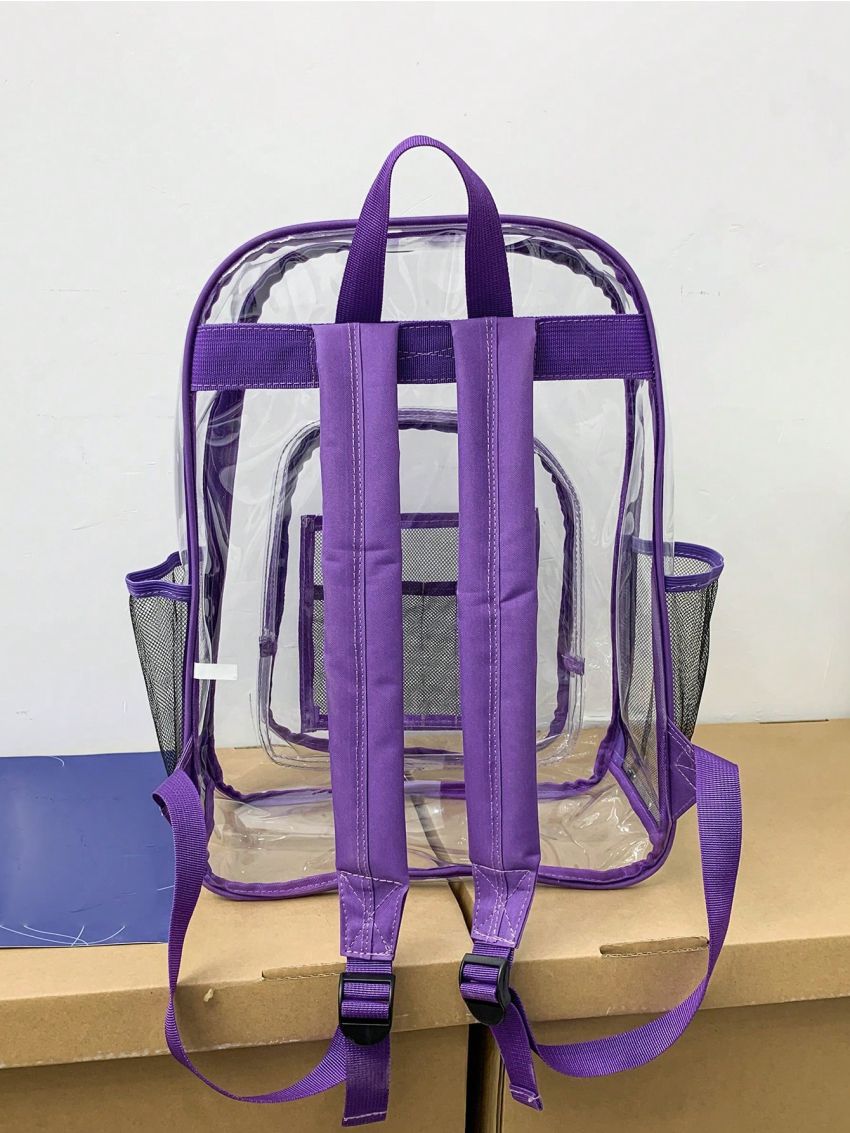Transparent Casual Daypack Fashionable Contrast Binding Waterproof Clear Purse