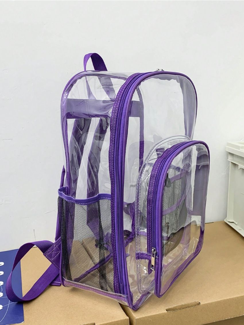 Transparent Casual Daypack Fashionable Contrast Binding Waterproof Clear Purse