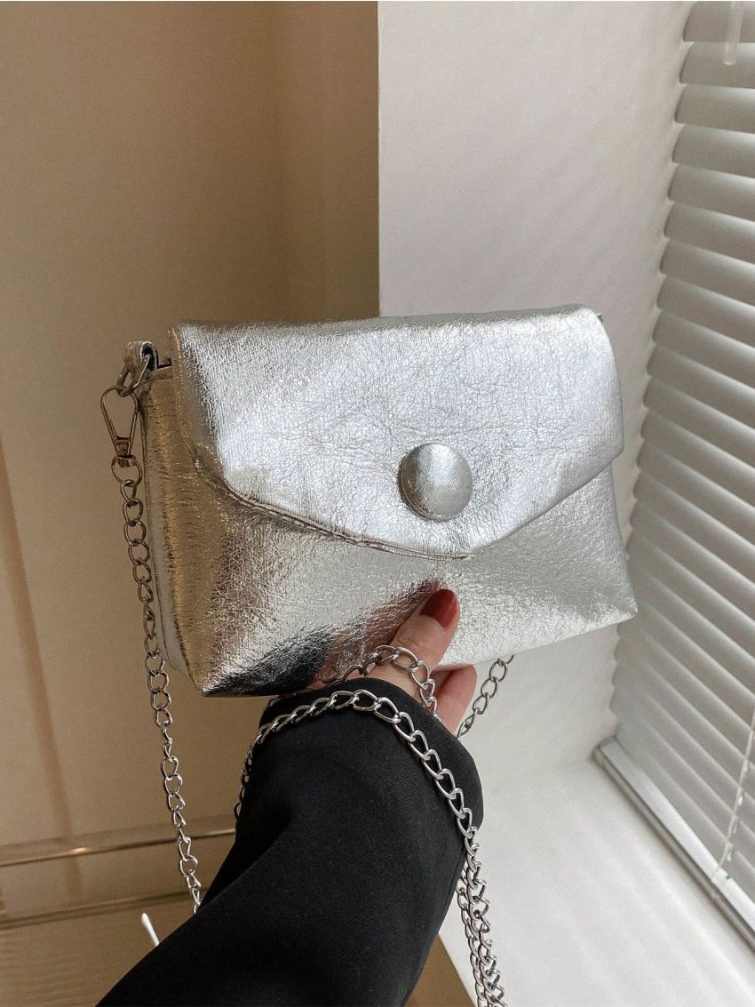 Mini Square Bag Silver Flap Chain Strap