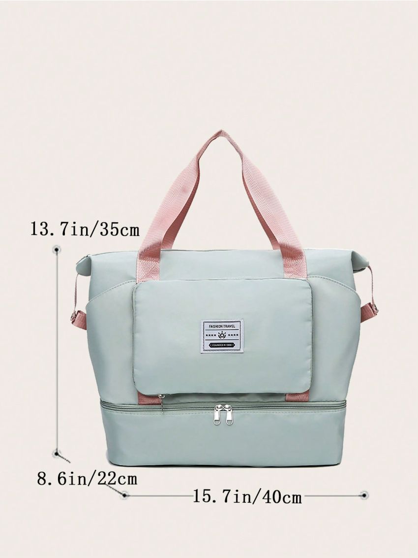 Small Travel Bag Casual Letter Patch Decor Zipper Double Handle Waterproof Polyester