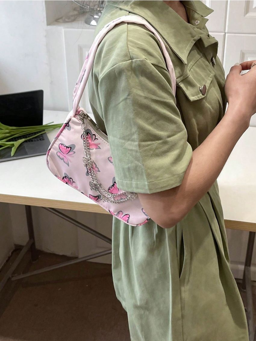 Fashion Women Butterfly Chain Shoulder Bag Pure Color Casual All-Match Underarm Bag