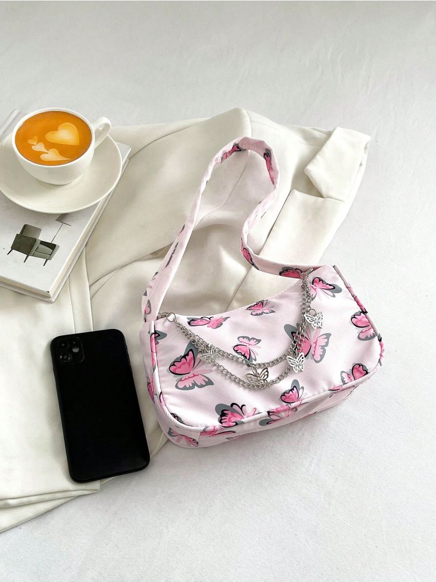 Fashion Women Butterfly Chain Shoulder Bag Pure Color Casual All-Match Underarm Bag