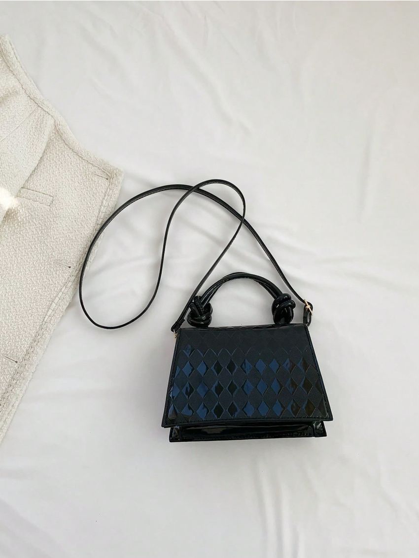 Mini Square Bag Black Geometric Pattern Top Handle For Daily