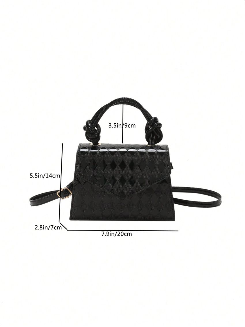 Geometric Pattern Square Bag Mini Flap Black