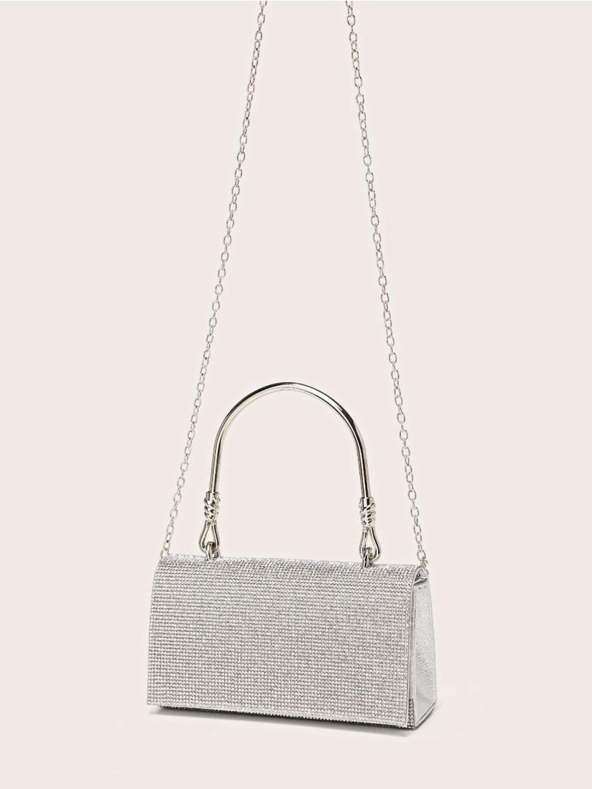 Rhinestone Decor Square Bag Glamorous Top Handle Flap Chain For Party