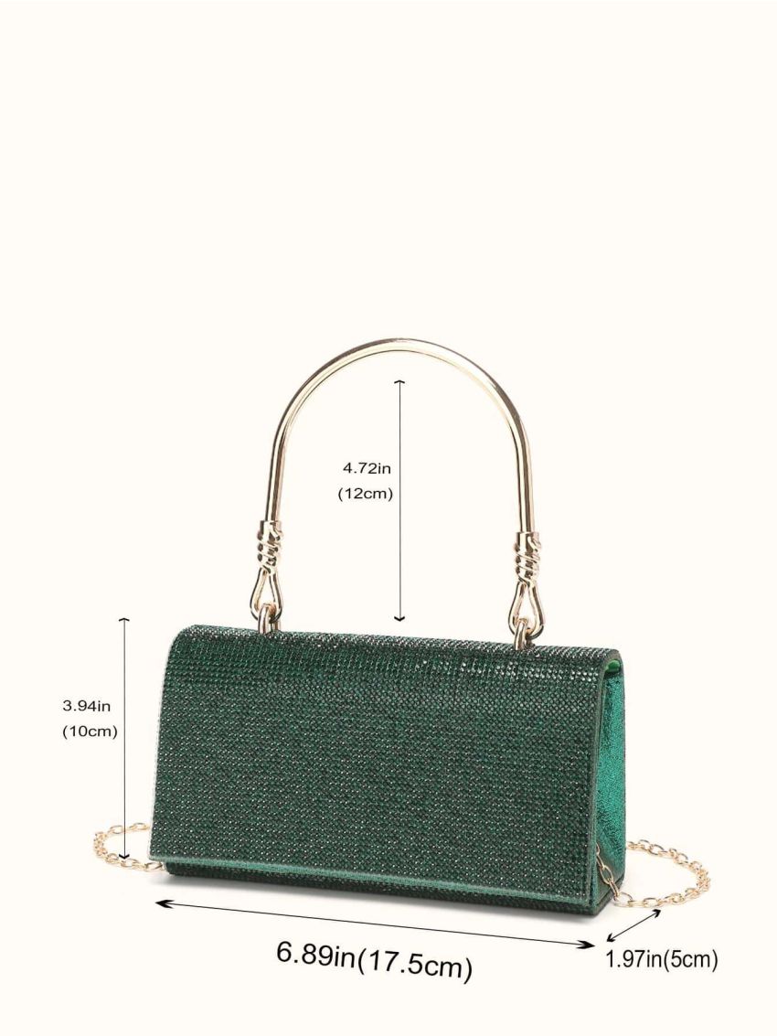 Rhinestone Decor Square Bag Glamorous Top Handle Flap Chain For Party