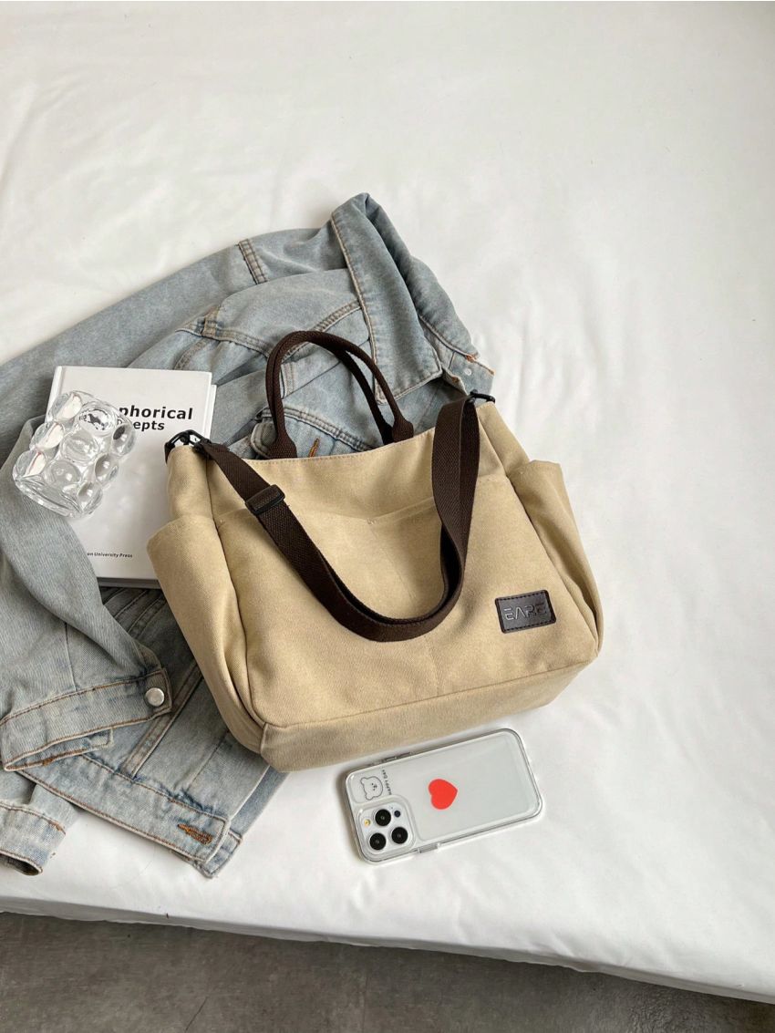 Small Shopper Bag Letter Patch Decor