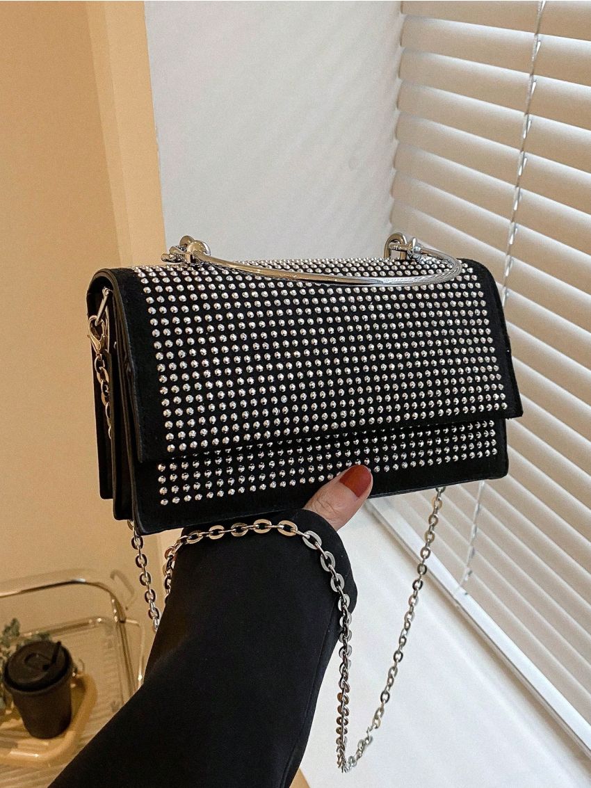 Mini Square Bag Studded Decor Top Handle Chain Strap
