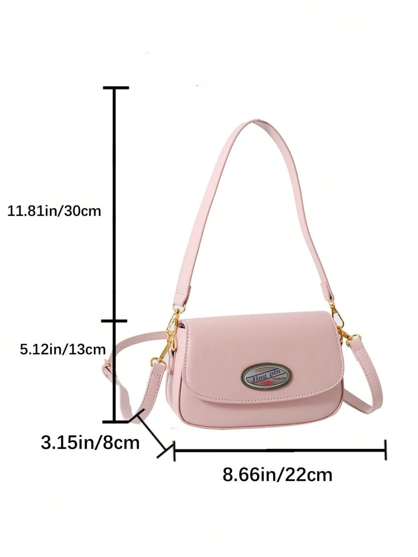 Small Shoulder Bag Letter Patch Decor Flap