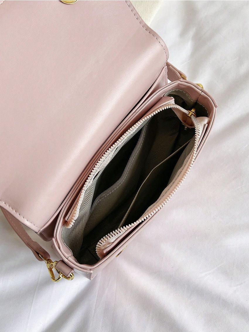 Small Shoulder Bag Letter Patch Decor Flap