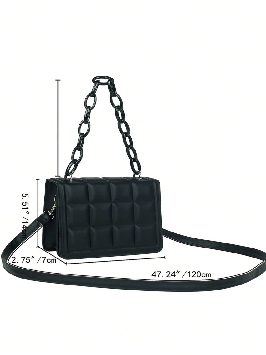 Geometric Embossed Chain Decor Square Bag