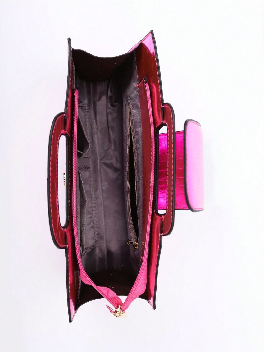 Artificial Patent Leather Square Bag Crocodile Embossed Medium