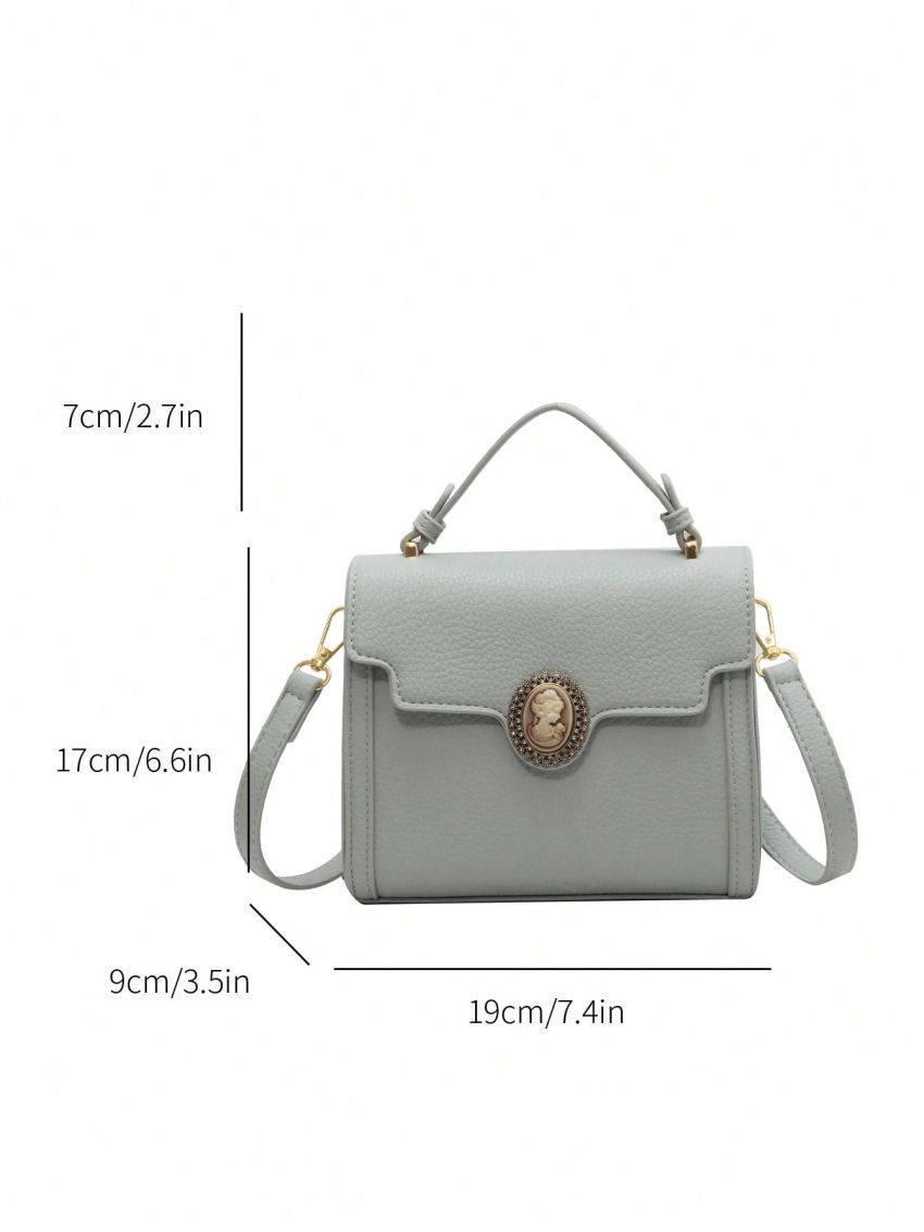 Mini Flap Square Bag Litchi Embossed Metal Decor