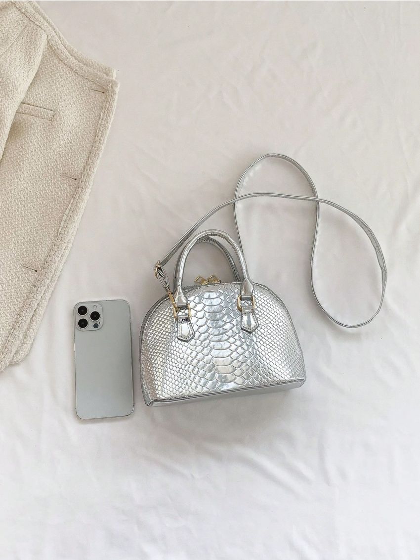 Small Dome Bag Snakeskin Embossed Metallic Funky