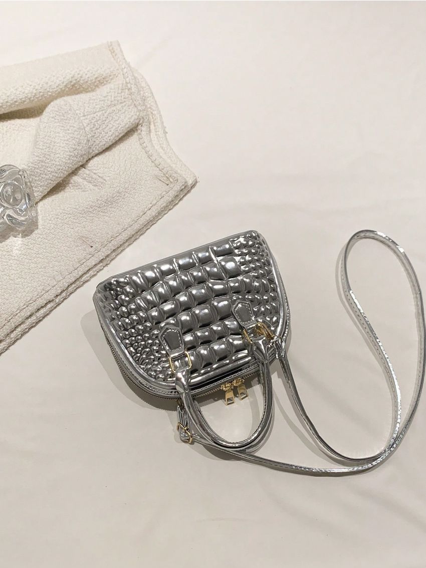Small Dome Bag Crocodile Embossed Metallic Funky
