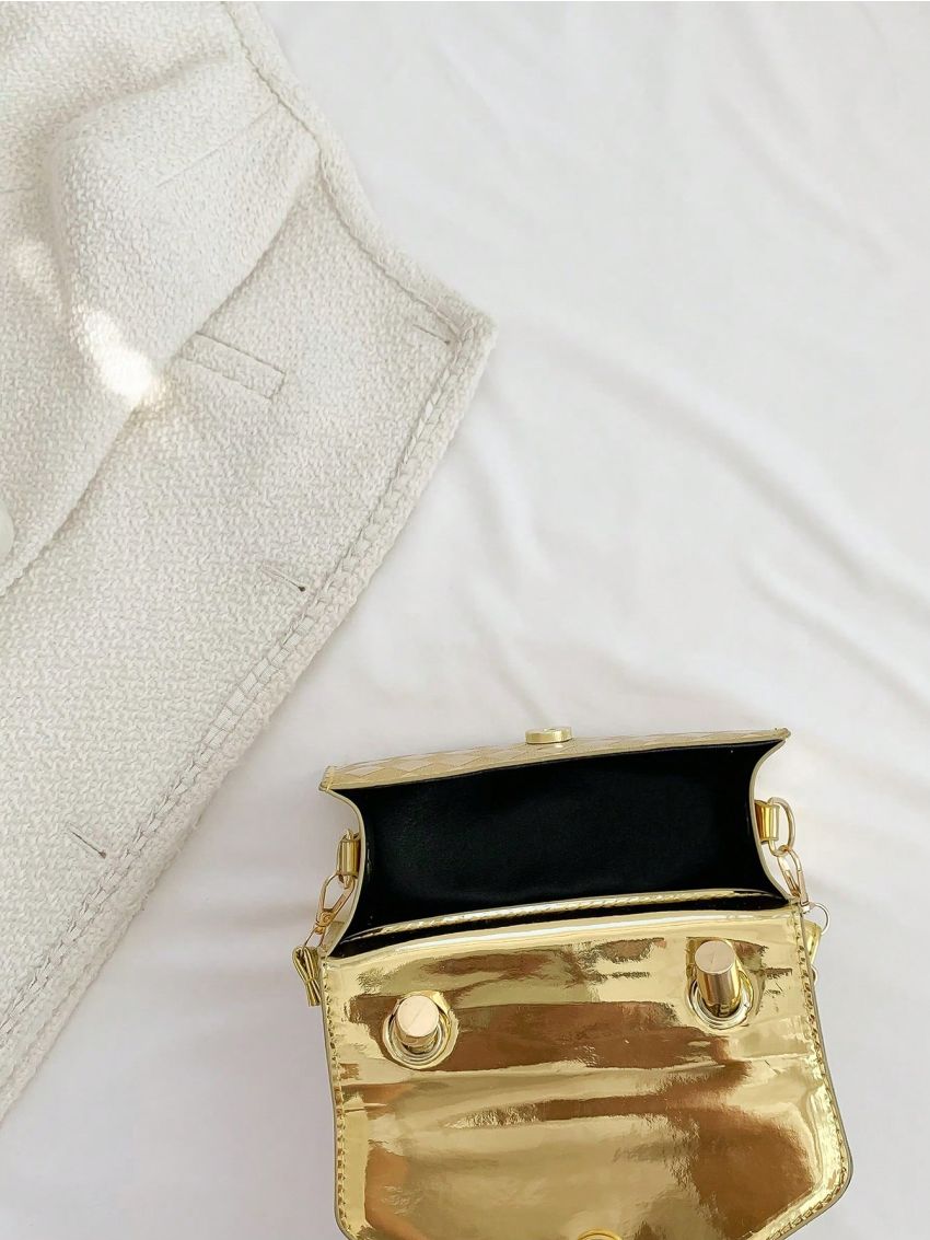 Mini Square Bag Black Geometric Pattern Top Handle For Daily