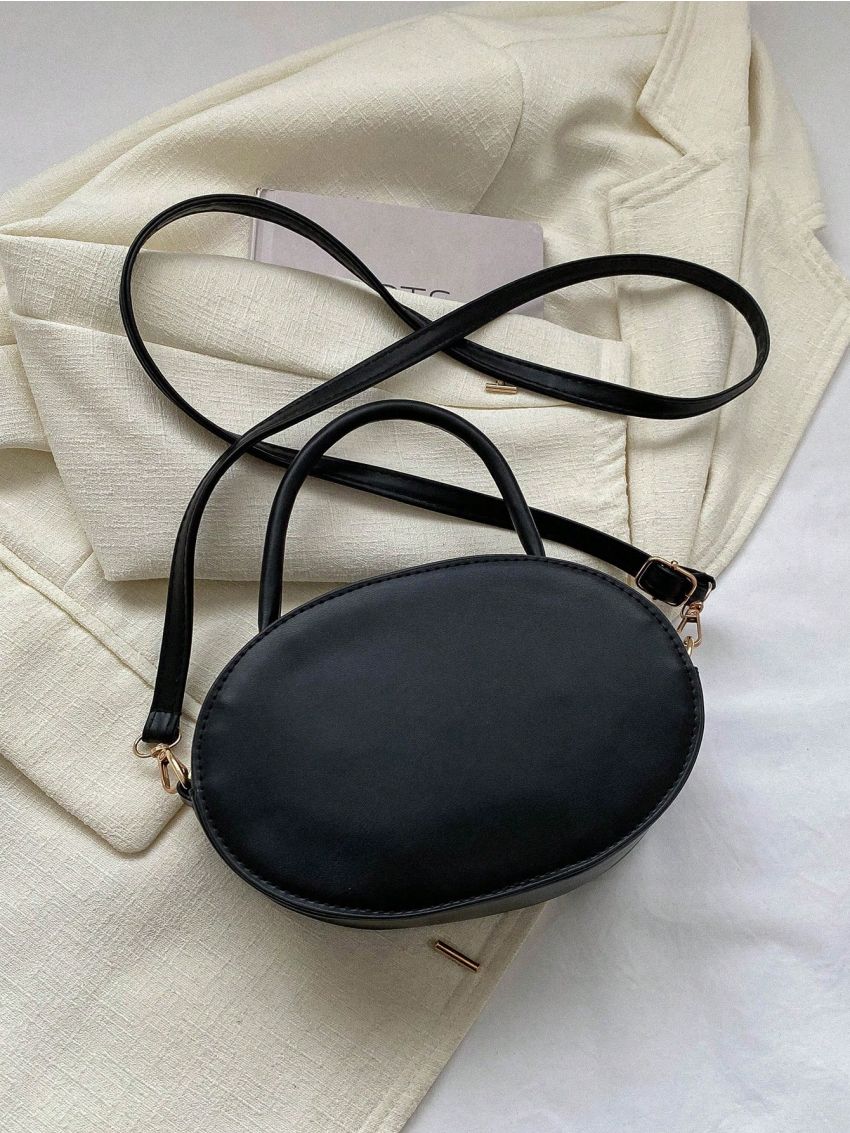 Mini Circle Bag Flower Decor Black