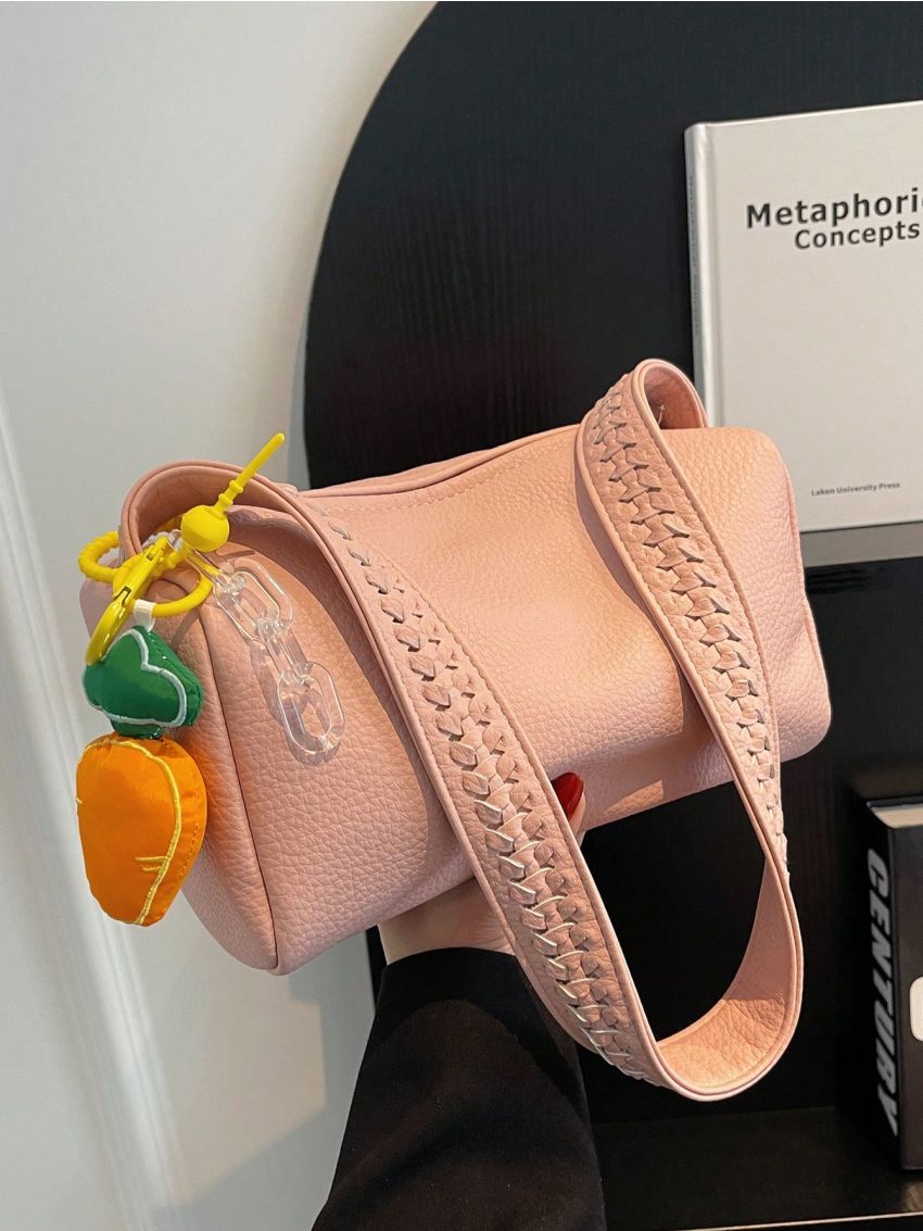 Litchi Embossed Hobo Bag Braided Handle