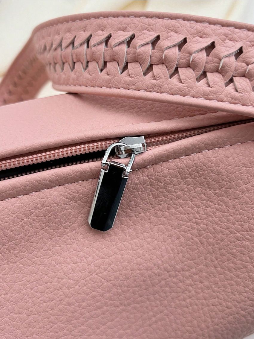 Litchi Embossed Hobo Bag Braided Handle