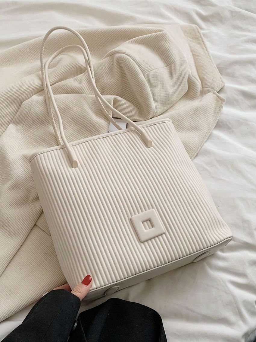 Small Tote Bag Pleated Embossed Double Handle