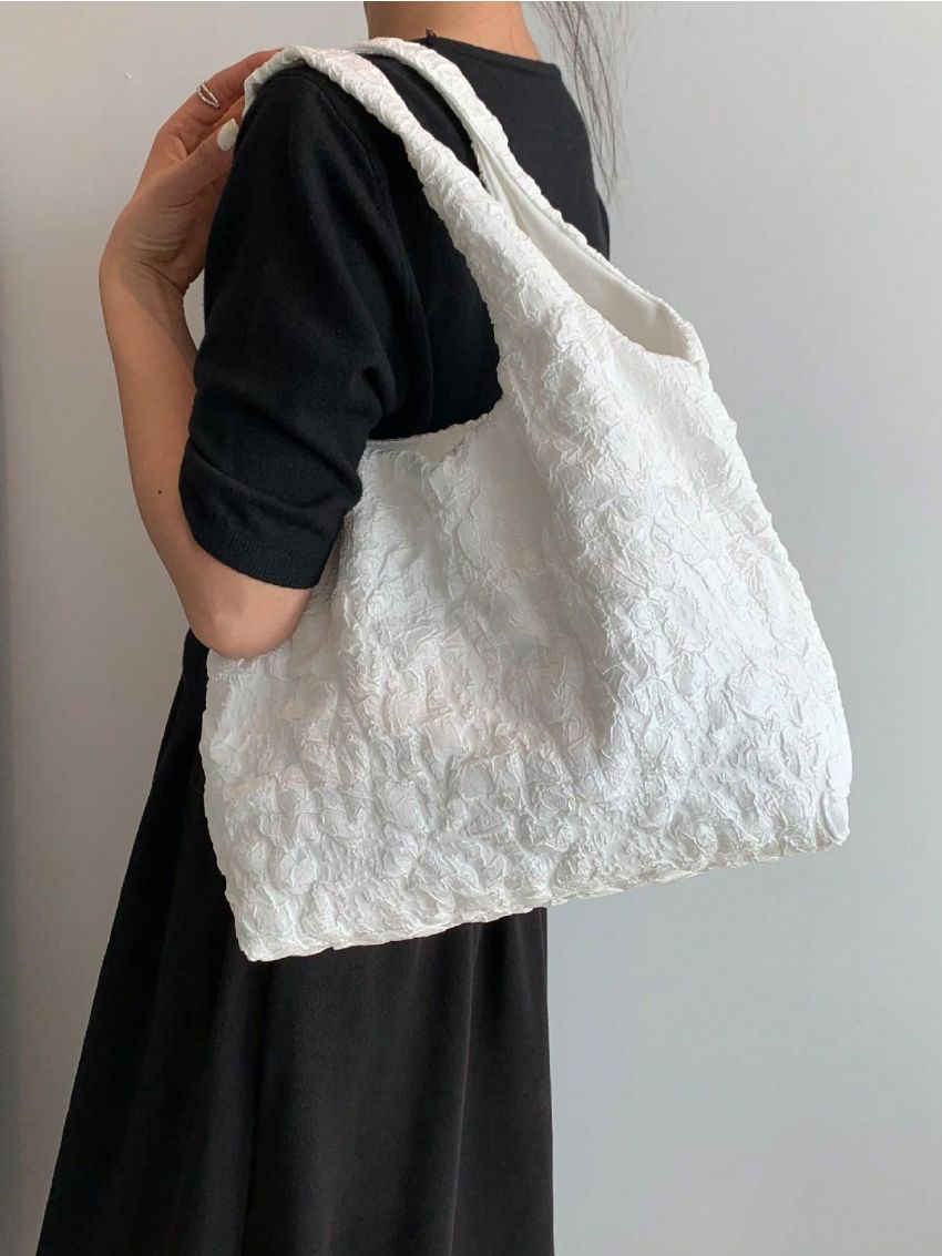 Small Shopper Bag Ruched Detail White