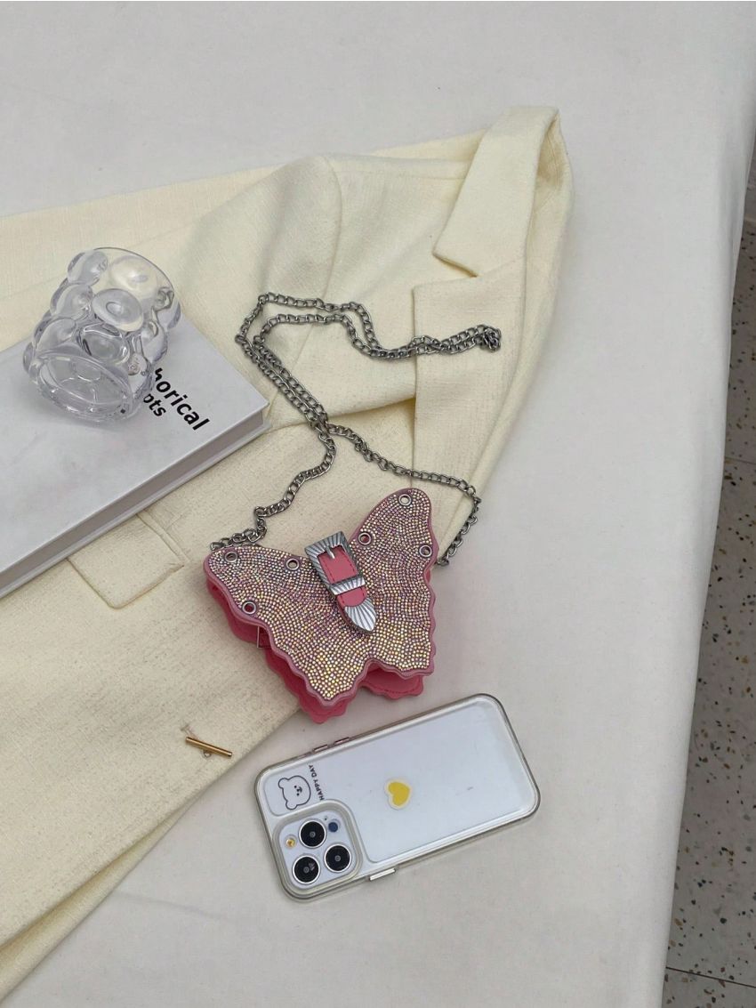 Mini Novelty Bag Rhinestone & Buckle Decor Butterfly Design