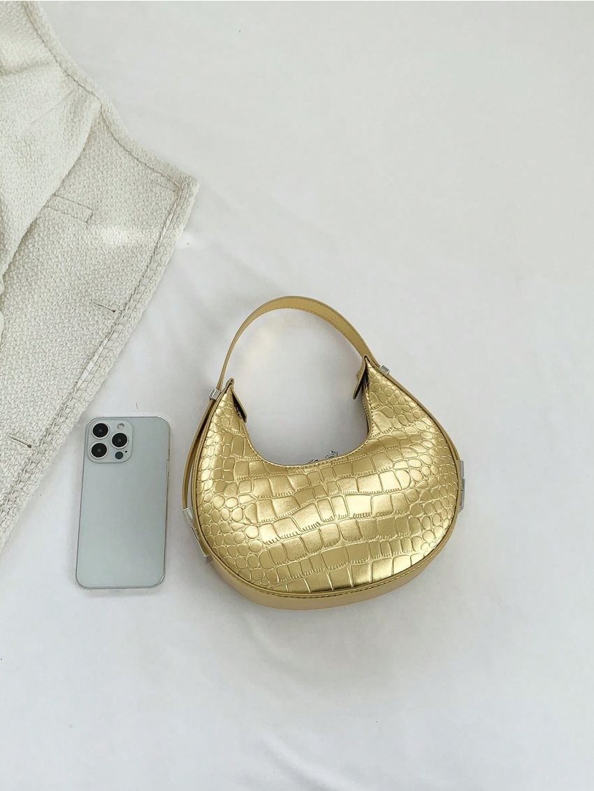 Crocodile Embossed Hobo Bag Small Funky