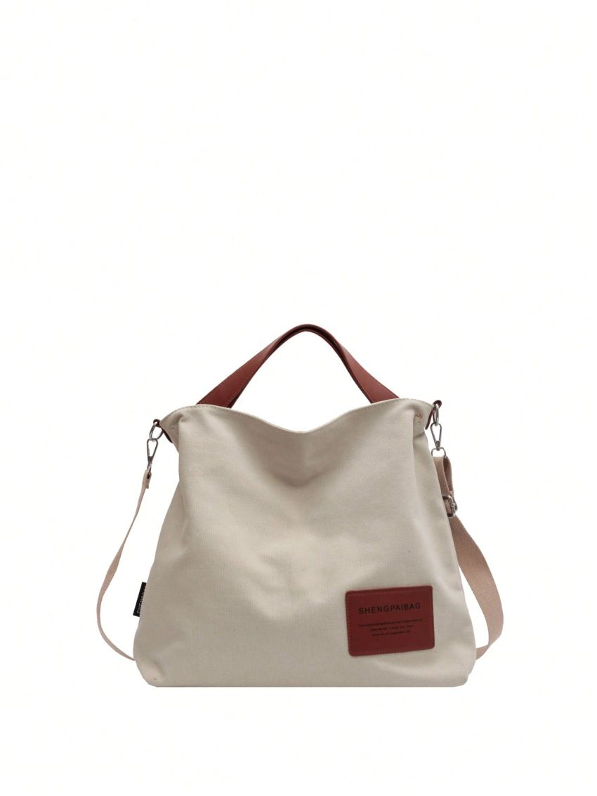 Simple Canvas Shoulder Bag, Medium All-Match Satchel Bag, Trendy Crossbody Bag