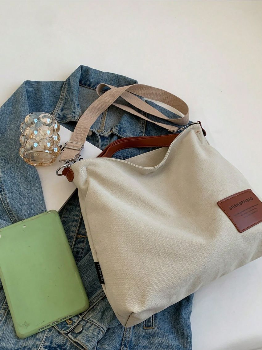 Simple Canvas Shoulder Bag, Medium All-Match Satchel Bag, Trendy Crossbody Bag
