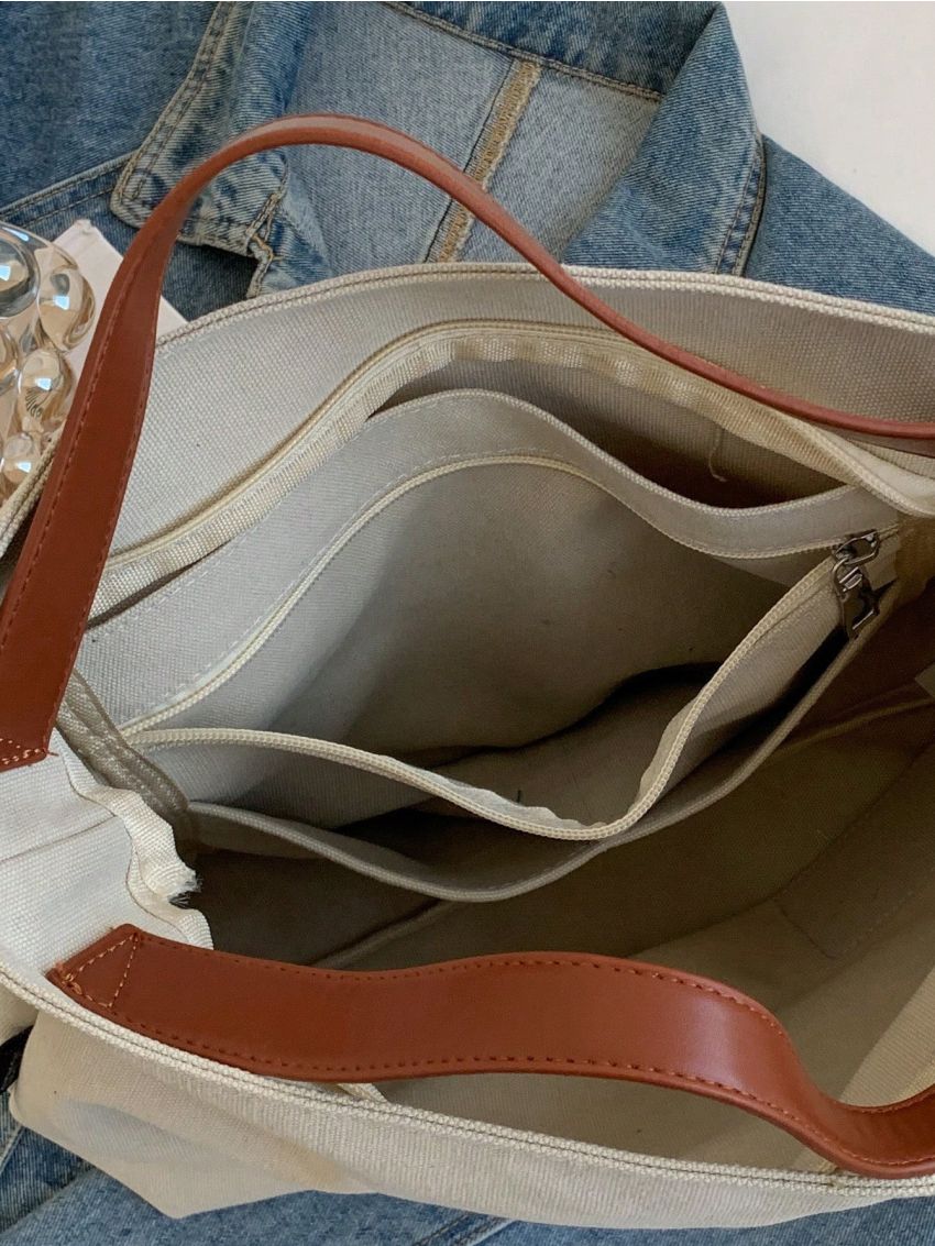 Simple Canvas Shoulder Bag, Medium All-Match Satchel Bag, Trendy Crossbody Bag