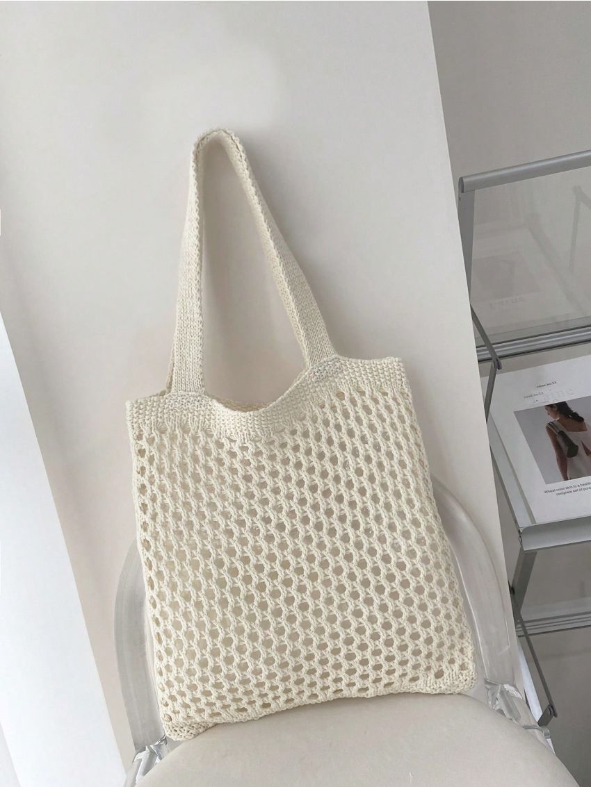 Minimalist Crochet Bag Double Handle Vacation Beach Bag