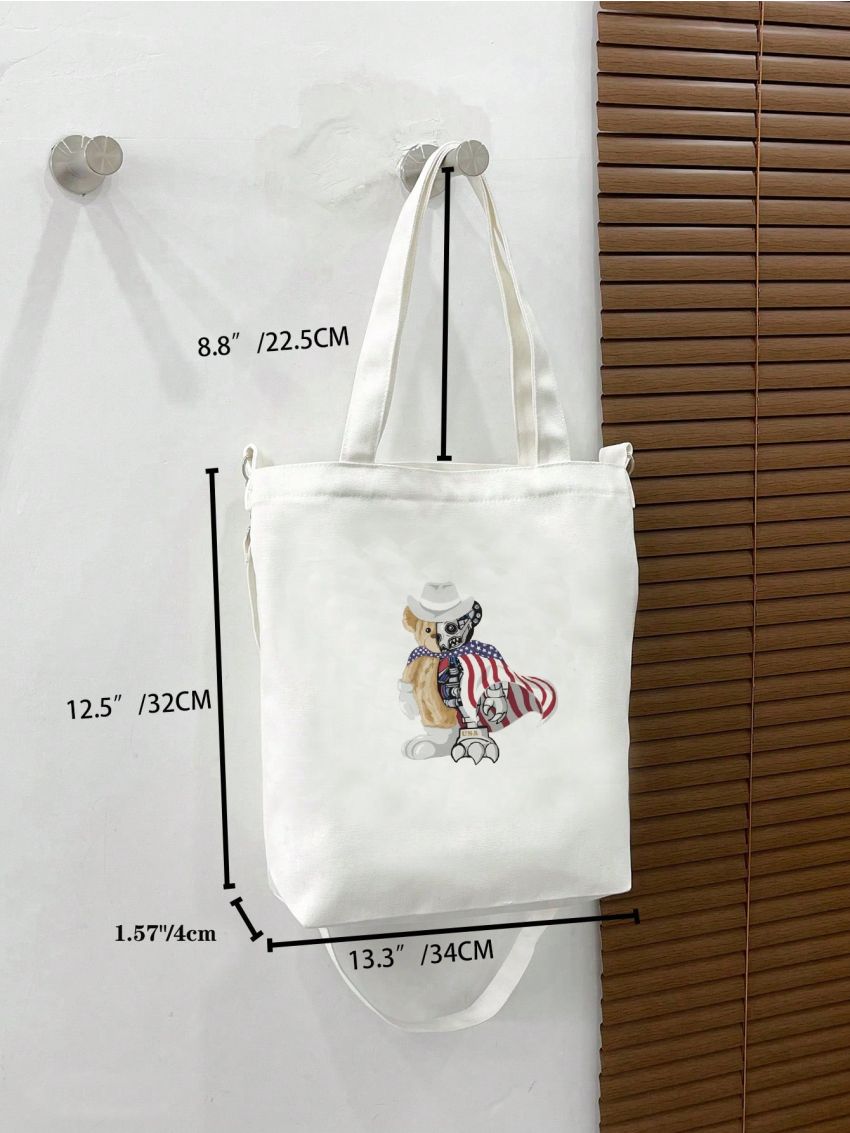 Small Shopper Bag Cartoon Bear Print Double Handle