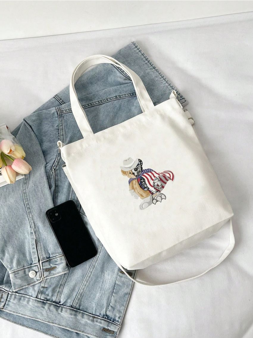 Small Shopper Bag Cartoon Bear Print Double Handle