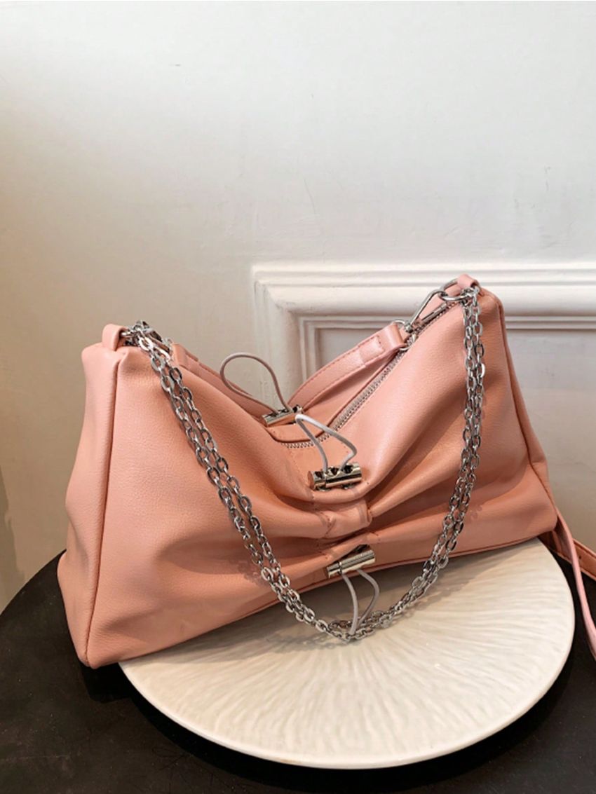 Medium Hobo Bag Drawstring Detail Chain Decor