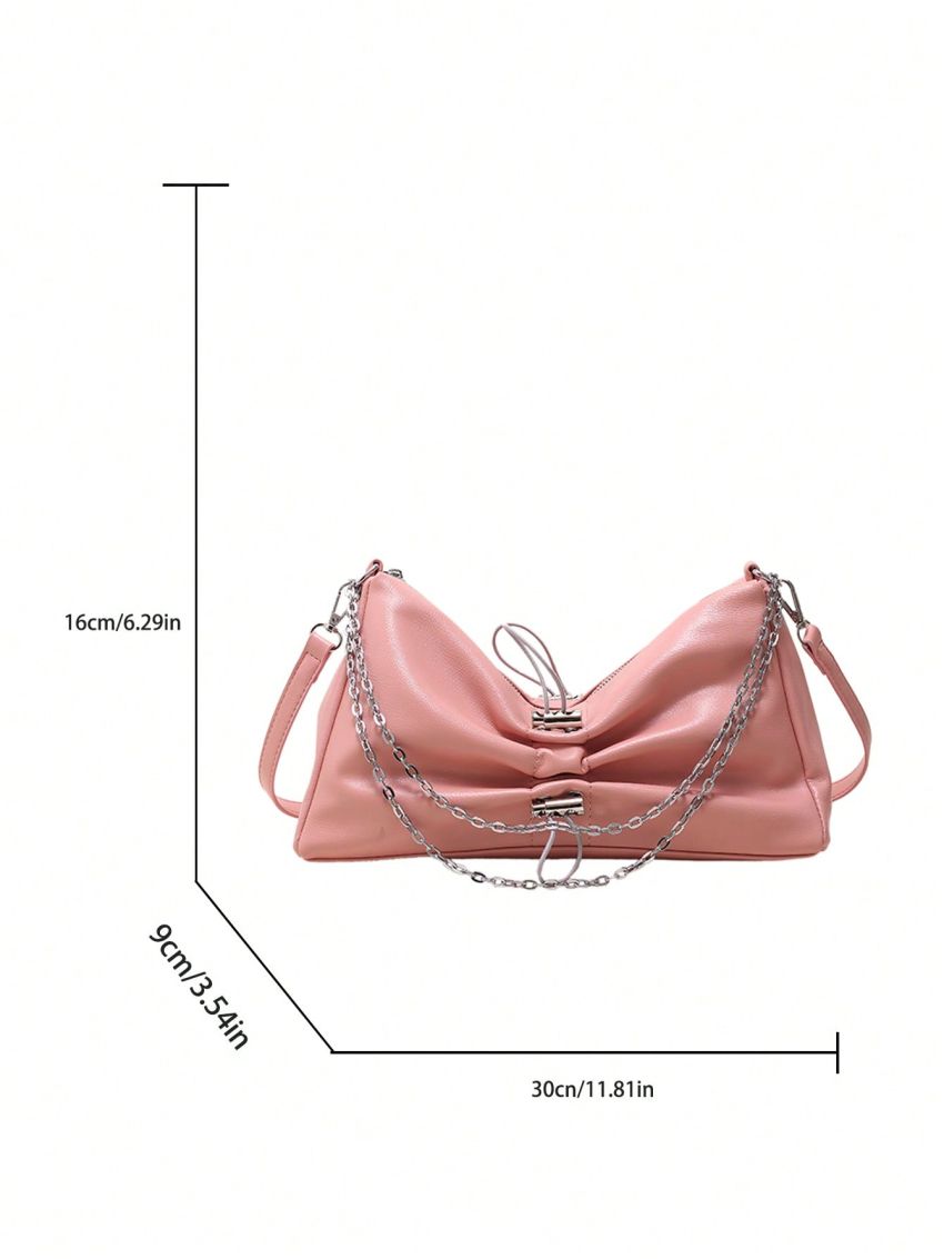 Medium Hobo Bag Drawstring Detail Chain Decor