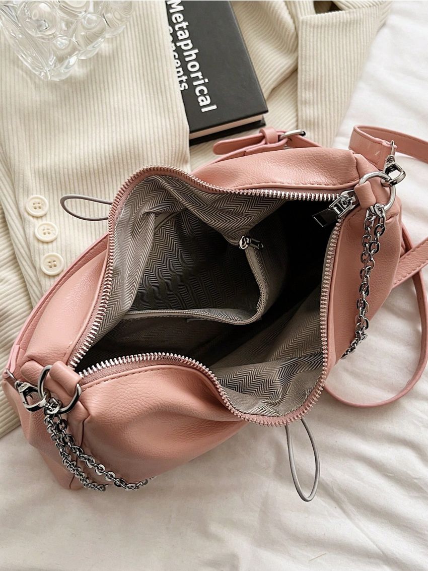 Medium Hobo Bag Drawstring Detail Chain Decor