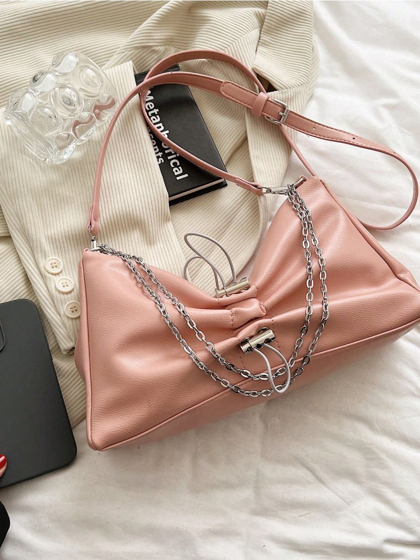 Medium Hobo Bag Drawstring Detail Chain Decor