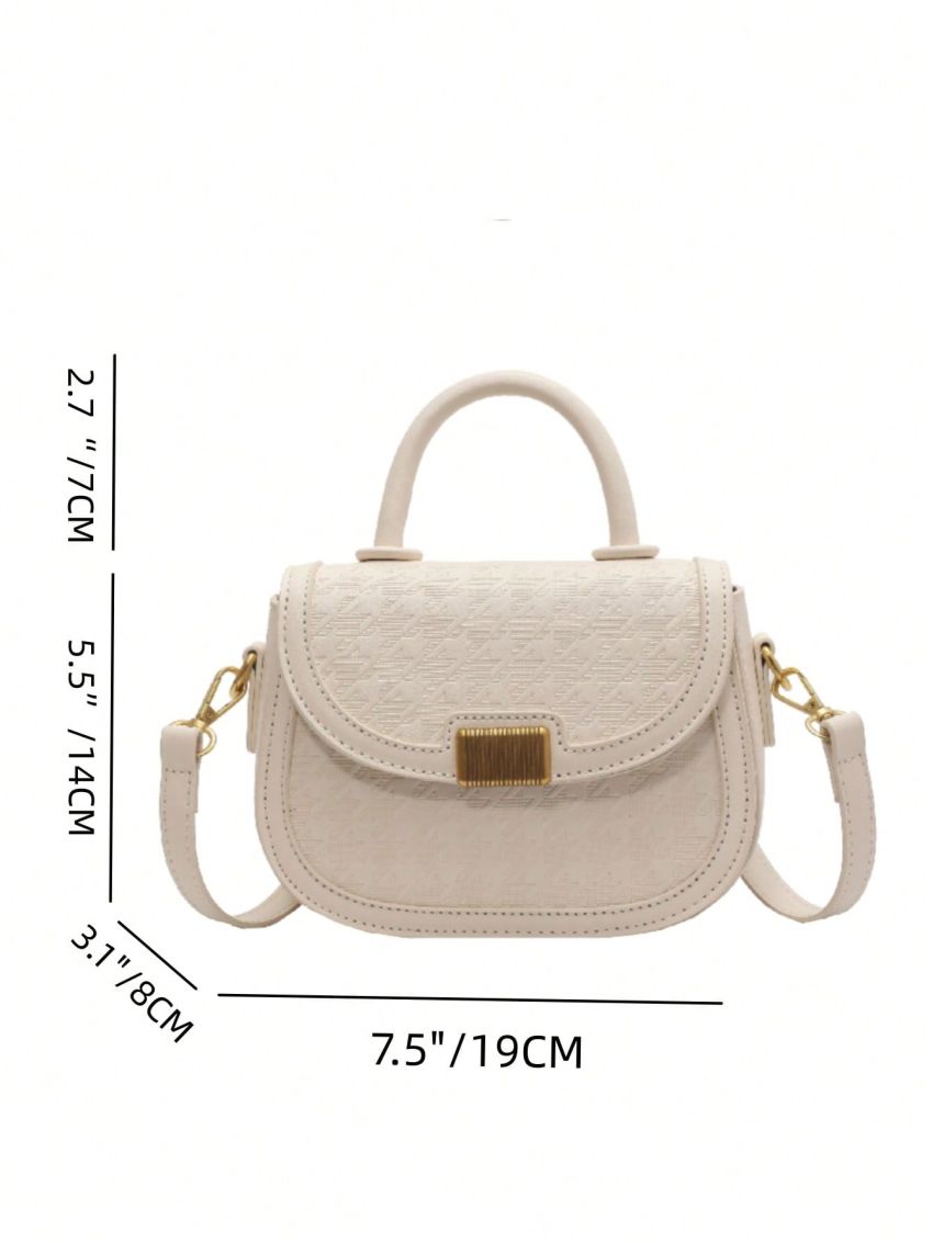 Mini Saddle Bag Houndstooth Embossed Top Handle