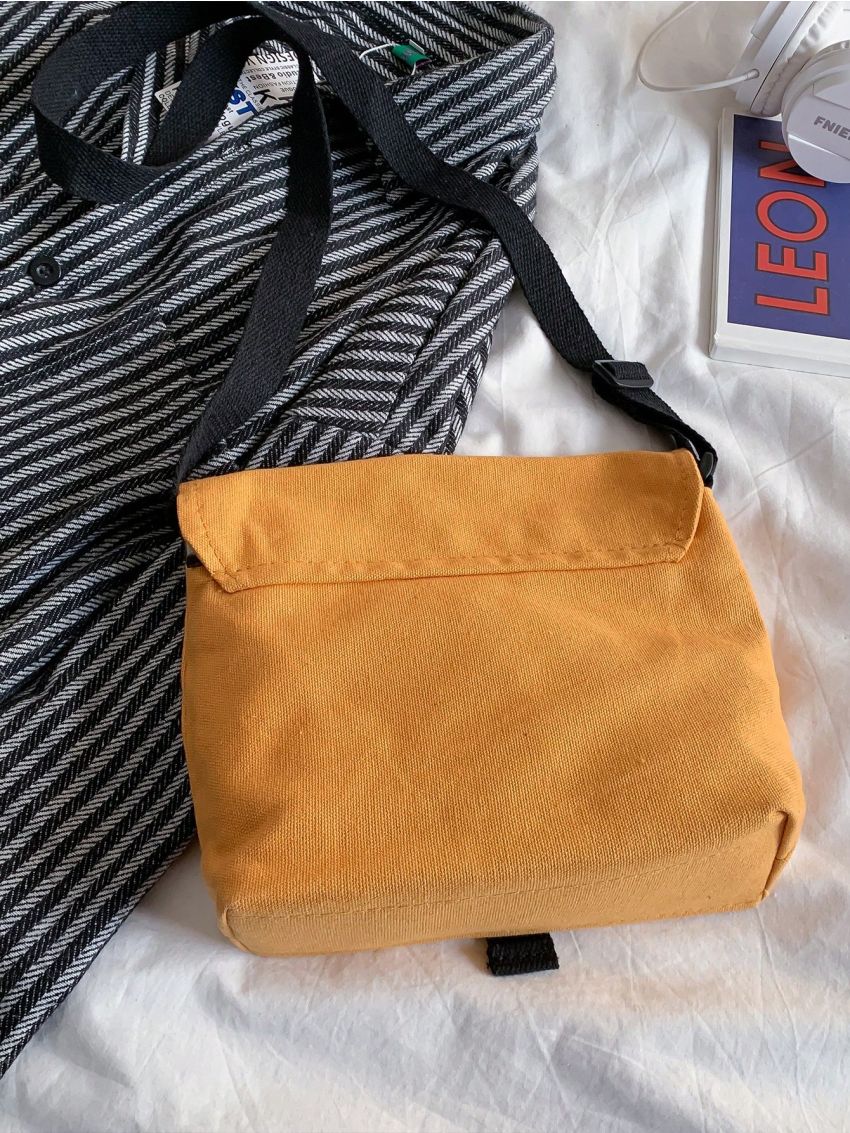 Letter Patch Messenger Bag Zipper Front Decor Adjustable Strap For Daily