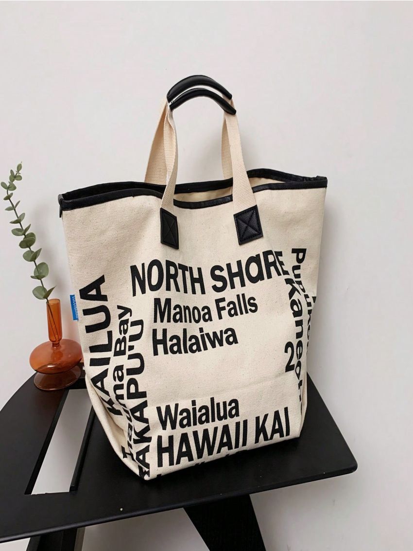 Oversized Shopper Bag Letter Graphic Polyester Fashion