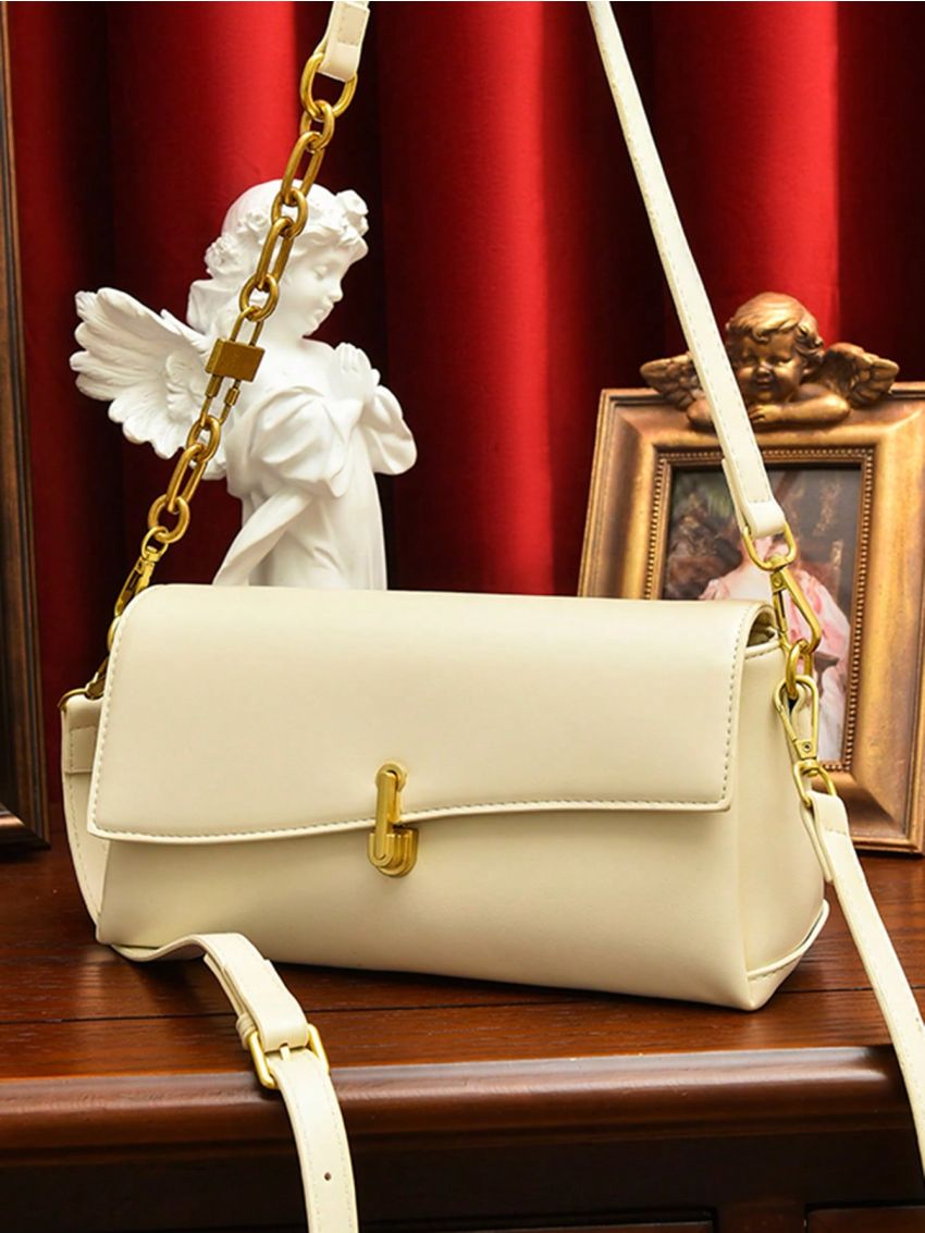 Medium Square Bag Beige Minimalist Chain Strap For Work