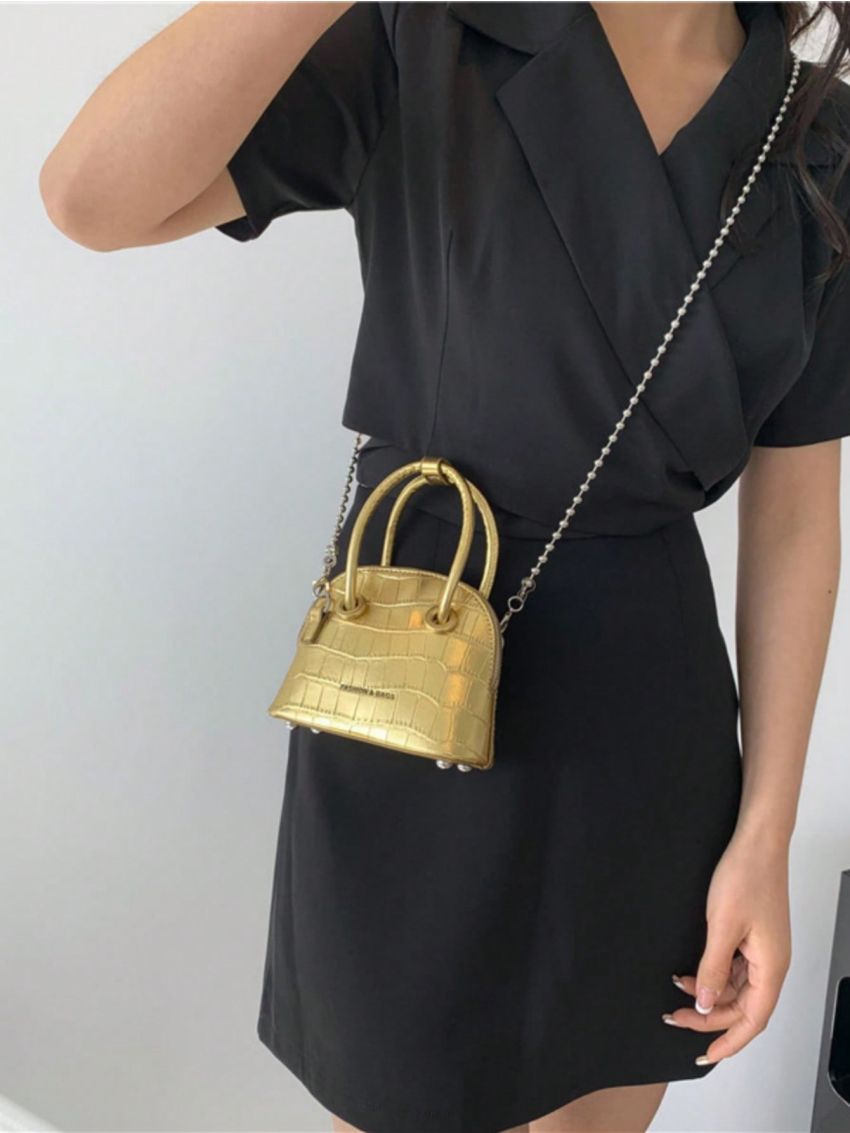 Mini Dome Bag Crocodile Embossed Gold Funky