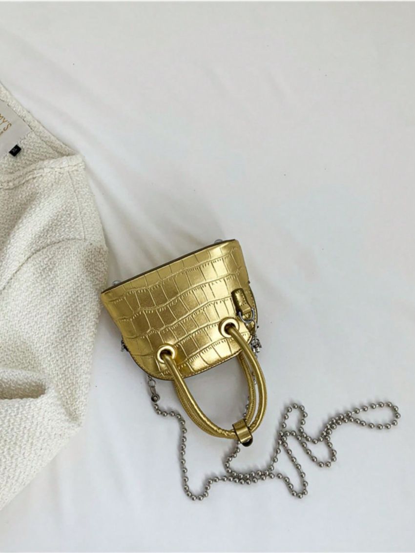 Mini Dome Bag Crocodile Embossed Gold Funky