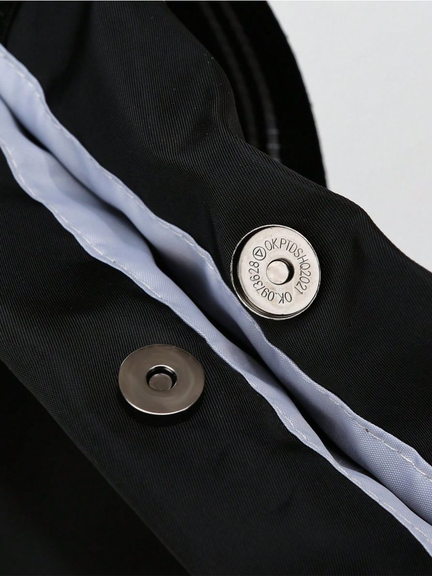 Letter Patch Shoulder Tote Bag Black Large Capacity For Daily