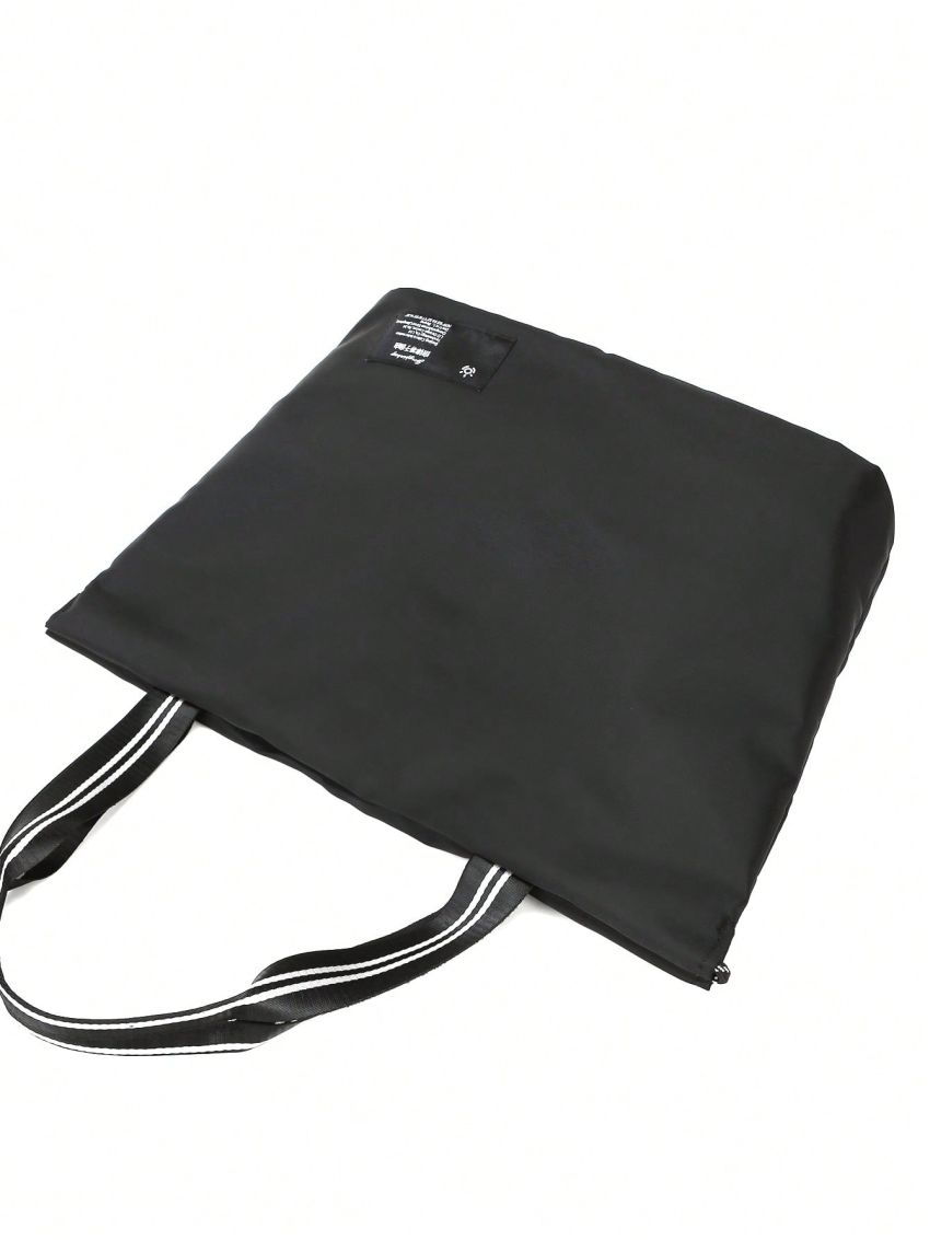 Letter Patch Shoulder Tote Bag Black Large Capacity For Daily