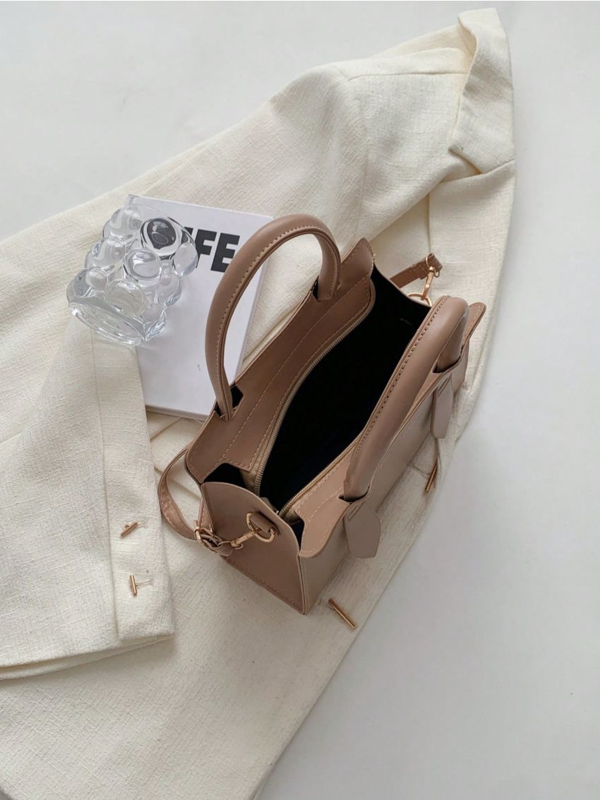 Small Square Bag Apricot Double Handle For Daily