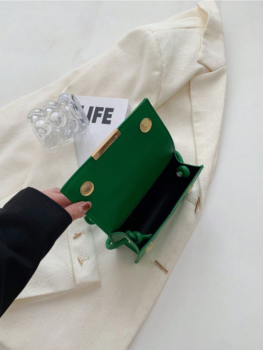 Mini Square Bag Stitch Detail Flap White PU