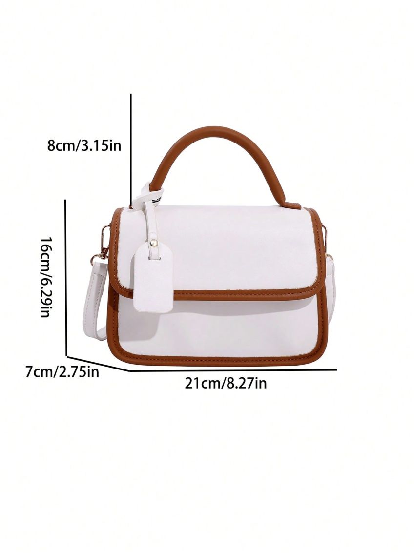 Small Square Bag Contrast Trim Flap PU